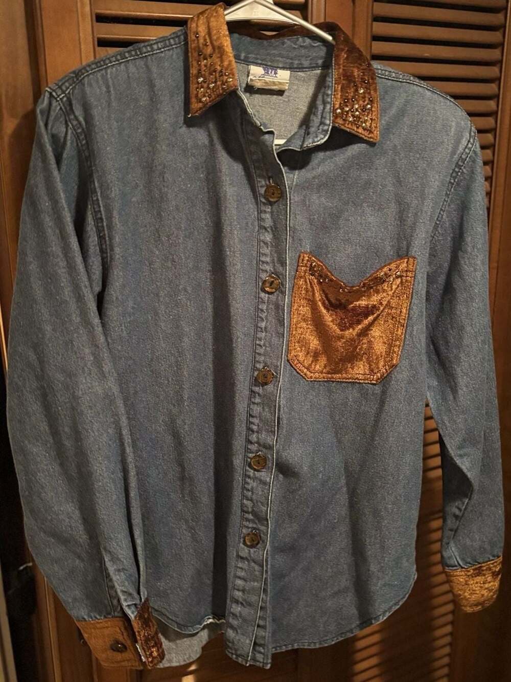 90s Monique Jeans Shirt Crushed Velvet Details